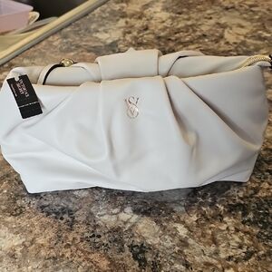 Victoria's Secret Cream Ruched Cosmetic Pouch with Gold Logo